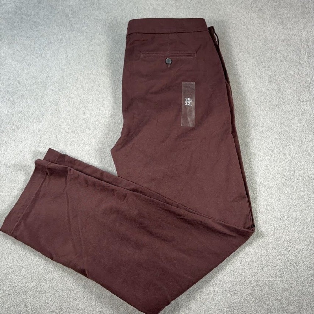 Express Slim Straight Pants Mens 36x32 Burgundy Solid NWT Chinos Dress Trousers